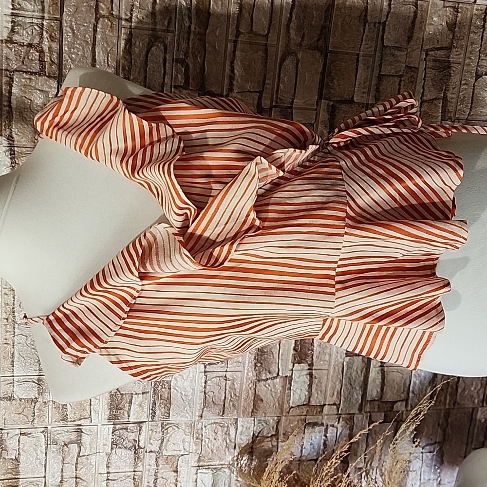 Moon River Striped Ruffle Wrap Top Brand New
